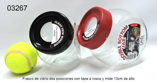 Imagen de FRASCO DE VIDRIO  CON TAPA A ROSCA DOS POSICIONES 13 CM ALTO 3.26